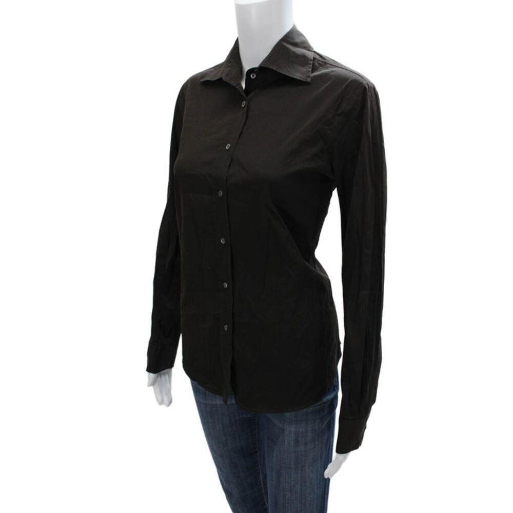 Alara Women Basic Collared Black Button-Up Long Sleeve Top Size M - Picture 3 of 7